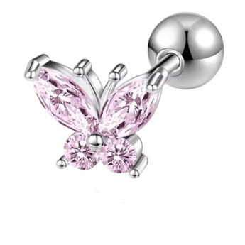 Silver Pink Beautiful Butterfly Helix Stud Earrings waterproof tarnish-free jewellery - Binky Belle