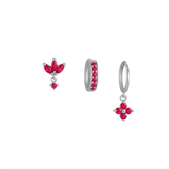 Silver Pink Clover Trio Huggie Set waterproof tarnish-free jewellery - Binky Belle