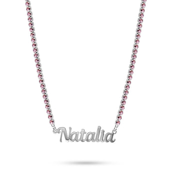 Silver Pink Icy Custom Name Necklace personalised waterproof tarnish-free jewellery - Binky Belle