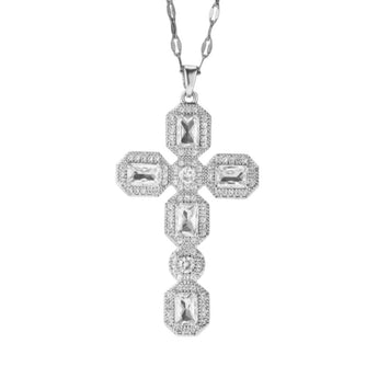 Silver Super Crystal Cross Necklace Necklace waterproof tarnish-free jewellery - Binky Belle