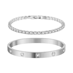 Silver Tennis Bracelet and Bangle Set Bracelet waterproof tarnish-free jewellery - Binky Belle