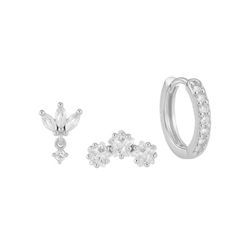 Silver Triple Star Stud and Huggie Trio Earrings waterproof tarnish-free jewellery - Binky Belle