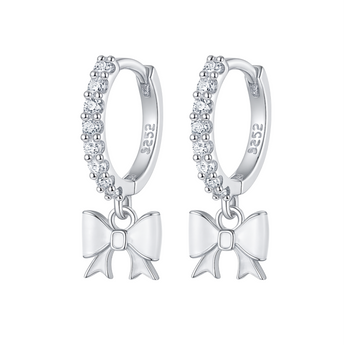 Silver White Bow Huggies Earrings waterproof tarnish-free jewellery - Binky Belle