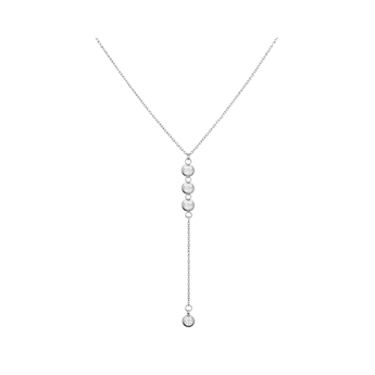 Silver necklace with round pendants on a white background