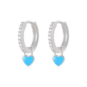 Turquoise Small Silver Heart Huggies - Binky Belle waterproof, tarnish-resistant jewellery jewelry with a durable finish, designed for stylish everyday wear.