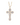 A gold-colored cross necklace adorned with sparkling crystals, displayed against a white background.
