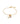 Gold bracelet with floral and heart charms on a white background