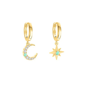 Gold Moon and Star Turquoise Gem Huggies