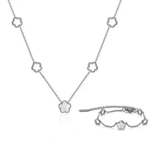 Silver Necklace and Bracelet Flower Set