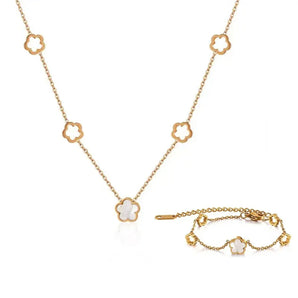 Gold Necklace and Bracelet Flower Set