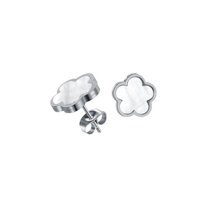 Silver Marble Flower Stud Earrings