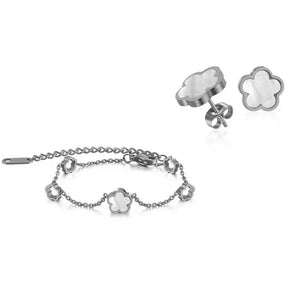 Silver Bracelet and Earring Flower Set