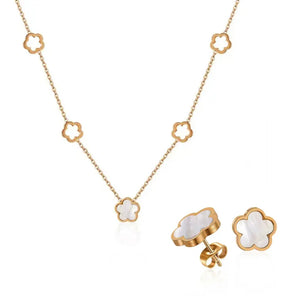 Gold Necklace and Earring Flower Set