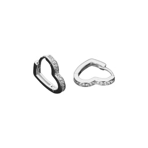 Silver Crystal Heart Outline Hoops