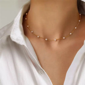 Gold Elegant Pearl SHORT Necklace
