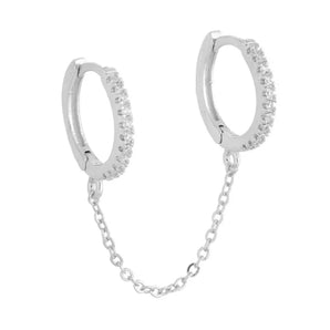 1 Piece Crystal Charming Chain Silver Hoops