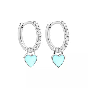 Turquoise Small Silver Heart Huggies