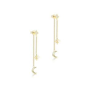 Gold Moon and Star Dangly Studs