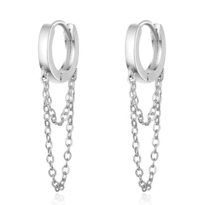 Double Chain Silver Hoops