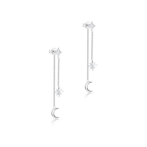 Silver Moon and Star Stud Earrings
