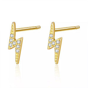 Gold Lightning Bolt Stud Earrings