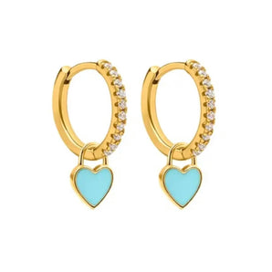 Turquoise Small Gold Heart Huggies